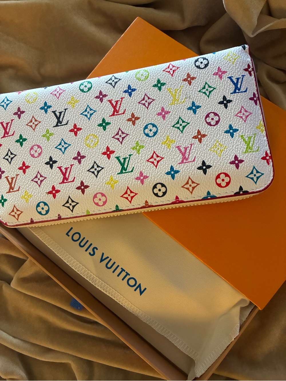 Louis Vuitton White Multicolor Monogram Zip Wallet pink lining